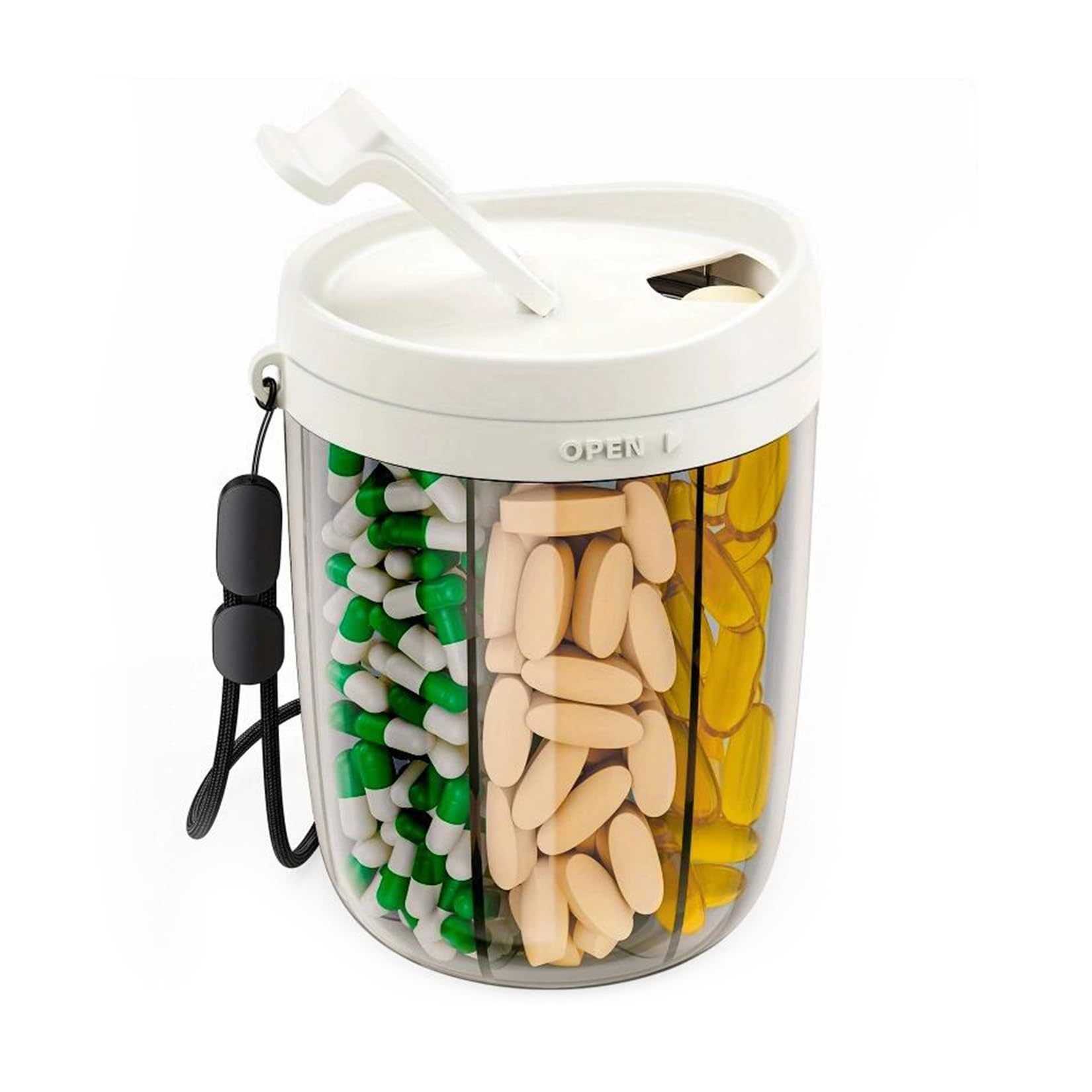 Pastillero 6 Compartimentos pill Box Caja Para Medicamentos Grandes Separados (5+1 Compartimentos XL) Para Llevar Medicamentos Vitaminas Aceite De Pescado Etc (Blanco)