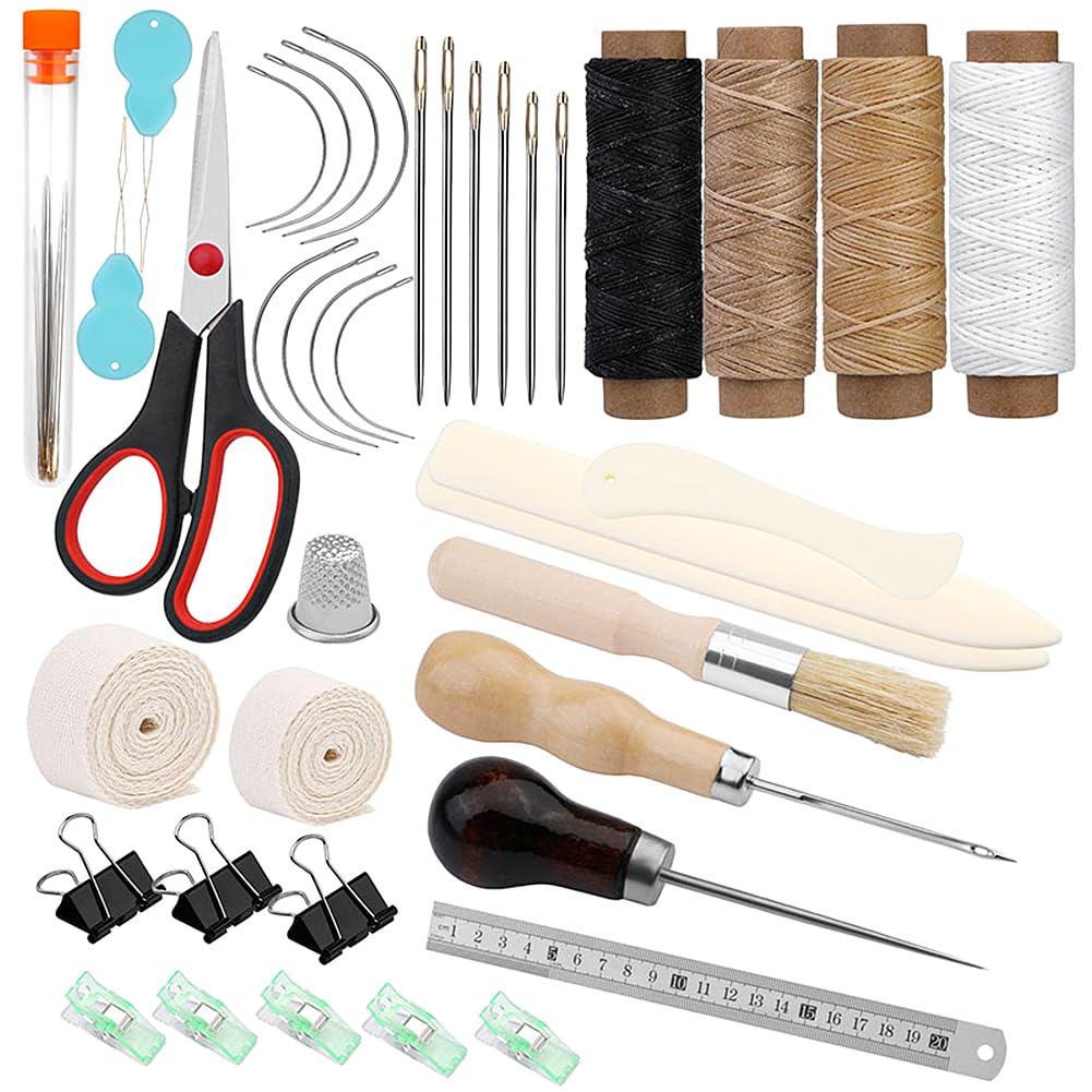 Piashow Kit de reliure de livres 41 pièces - Matériel de reliure en 3 parties - Outils de reliure de livres - Fil ciré - Outils de démarrage de reliure avec ruban de reliure - Alêne pour bricolage de
