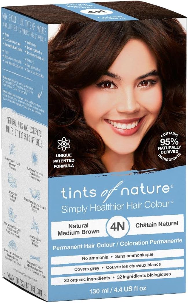 Natural Medium Brown Permanent Hair Dye 4N Nourishes Hair & Covers Greys – Single Pack