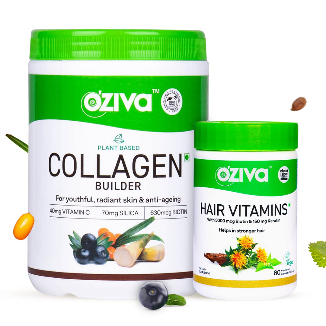 OZiva Hair & Skin Combo Pack, Plant Based Collagen Builder 250 Gram Capsule+Hair Vitamin With Biotin, Omega 3 & Vitamin C For Glowing Skin & Hair Fall Control (B0BLZ9DZ1H) Amazon Price History, Amazon Price Tracker