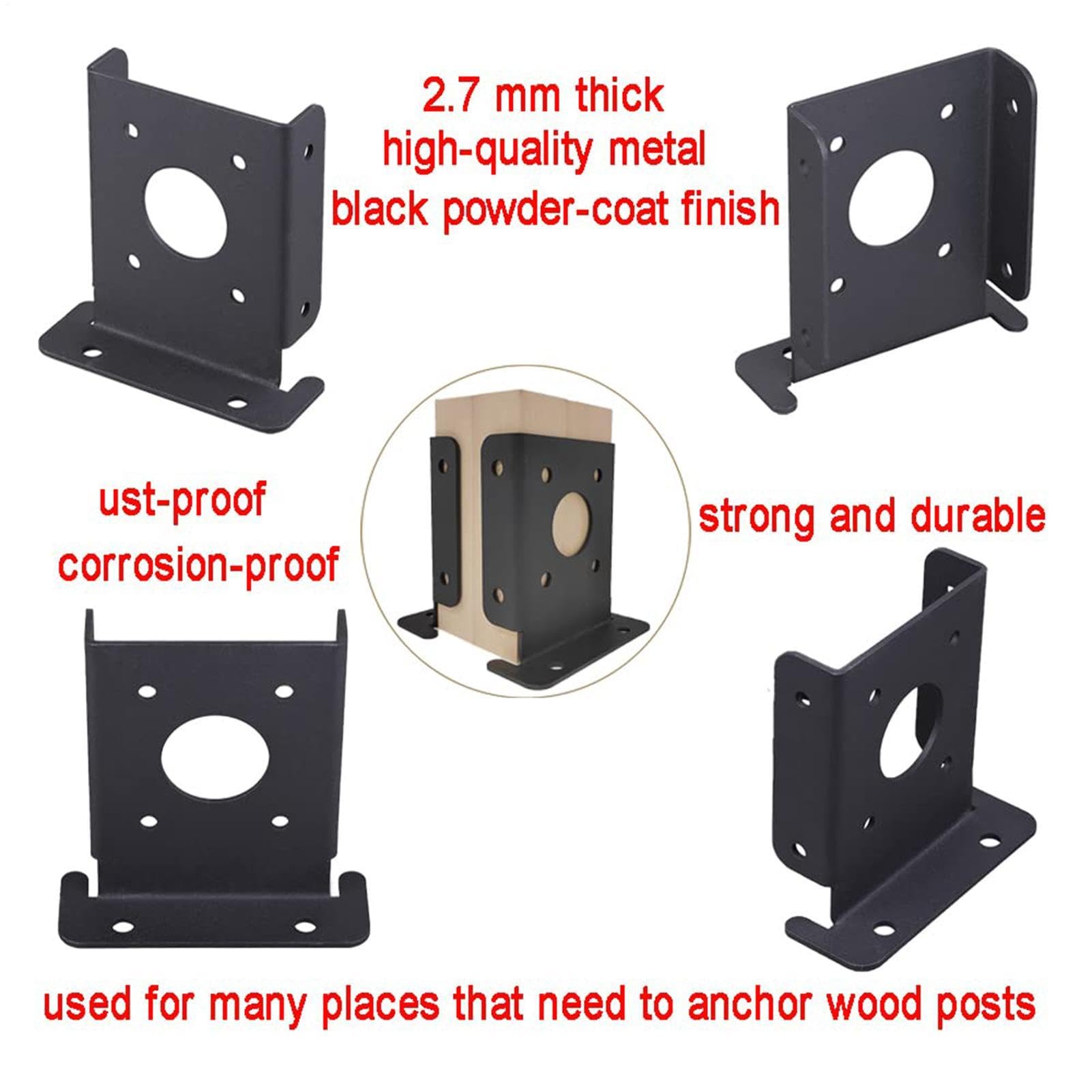 Juego de 4 soportes para postes de valla de acero resistente y ajustable