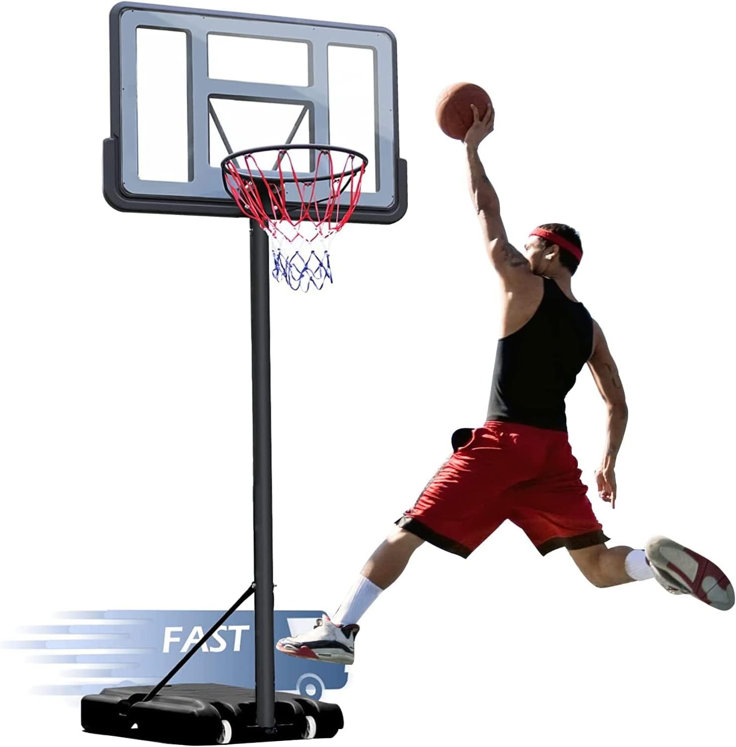 TECHPLUS Portable Basketball Hoop Goal System 236 CM Gears Adjustable ...