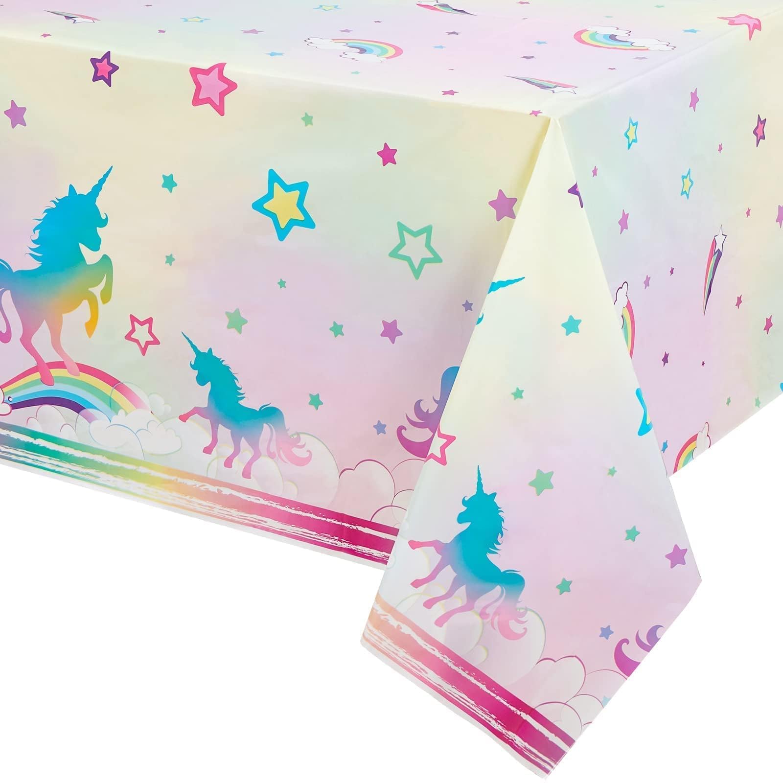 Tovaglia Arcobaleno Unicorni 137x274cm - Plastica Lavabile, Per Feste Bambini, Compleanni, Decorazioni Colorate - Foto 2