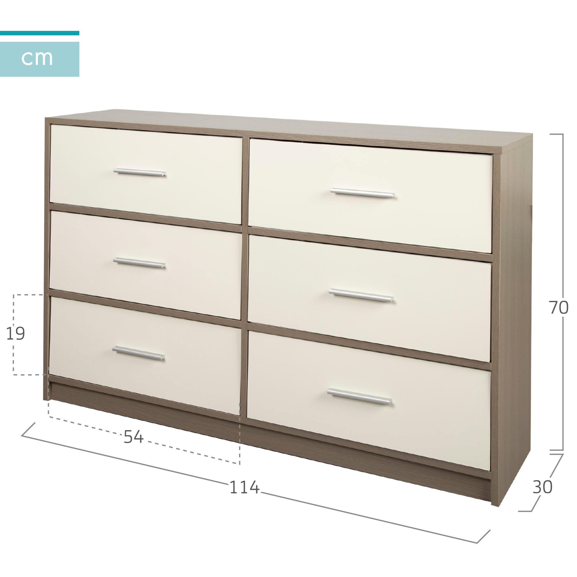 AKTIVE Max Home Commode de Chambre Polyvalente, Gris et Blanc, 6 Tiroirs en Tissu Léger, 114X30X70 cm, Structure en Bois, Système de Rangement, Organisation de la Maison, Décoration, Penderie (18415)