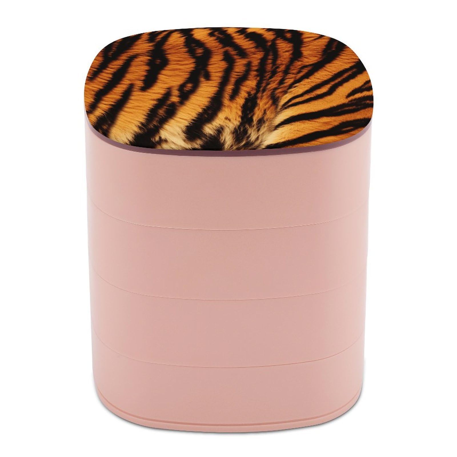 VstaDank Tiger Striped Pattern Jewelry Case Women Portable Travel Jewelry Box Rotating Jewelry Organizer with Mirror Multi-Layer Necklace Ring Earring Storage Box for Bracelets Rings