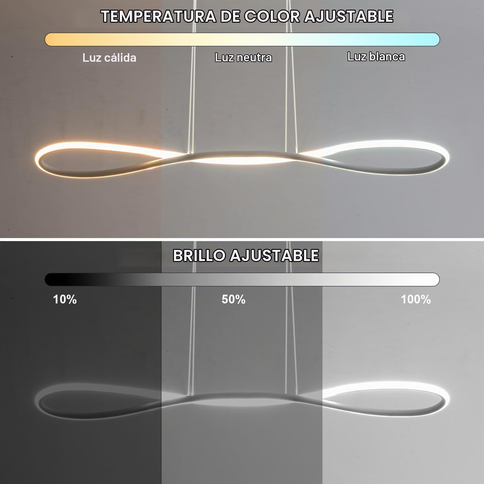 Lámpara Colgante LED Moderna, Lámpara de Cocina de 90cm con Regulador de Intensidad, Lámpara Colgante de Altura Ajustable para Salón, Led Techo de Diseño Lineal de 32W (Blanca) | Regulable 3000 K-6000 K, altura regulable, lámpara colgante lineal de 32 W p