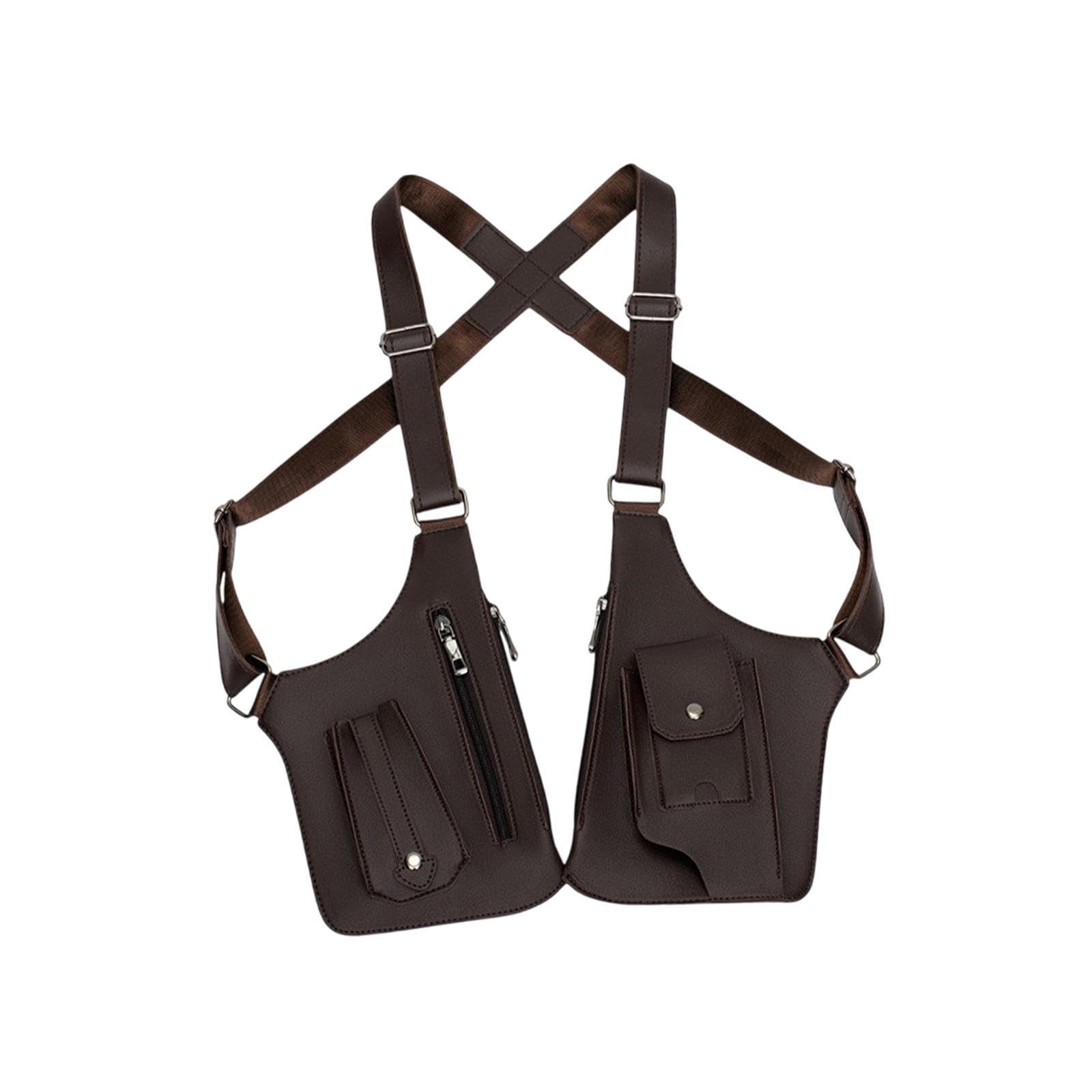 Hide Underarm Shoulder Bag Stylish Pu Leather For Fishing Backpacking Hiking Brown-image-7