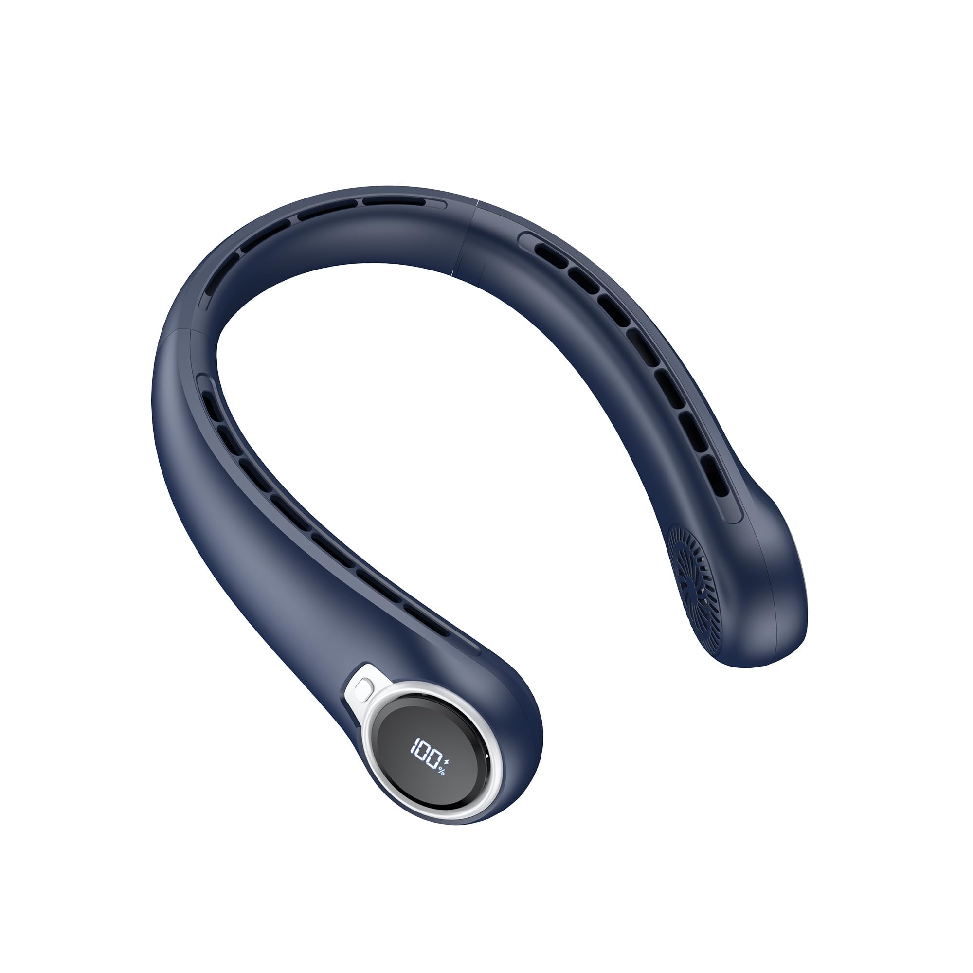 Zuquik Halsventilator, 4000mAh USB Hals Ventilator mit RGB LED Ambientebeleuchtung Leise Neck Bladeless Portable Fan mit Akku für Reisen Sport Fitness Party Camping Büro，Blau