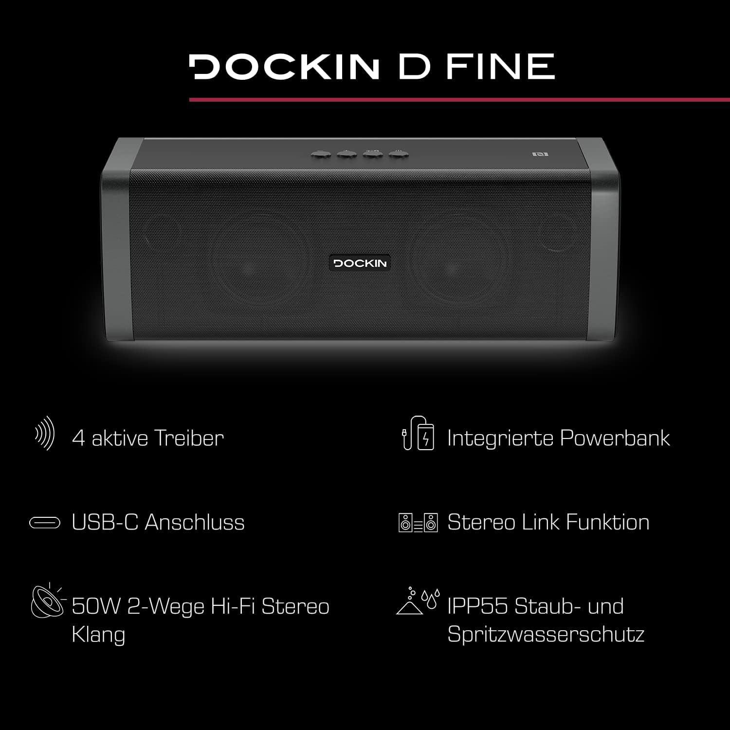 DOCKIN D Fine 50W HiFi Bluetooth Speaker - Mini Portable Audio
