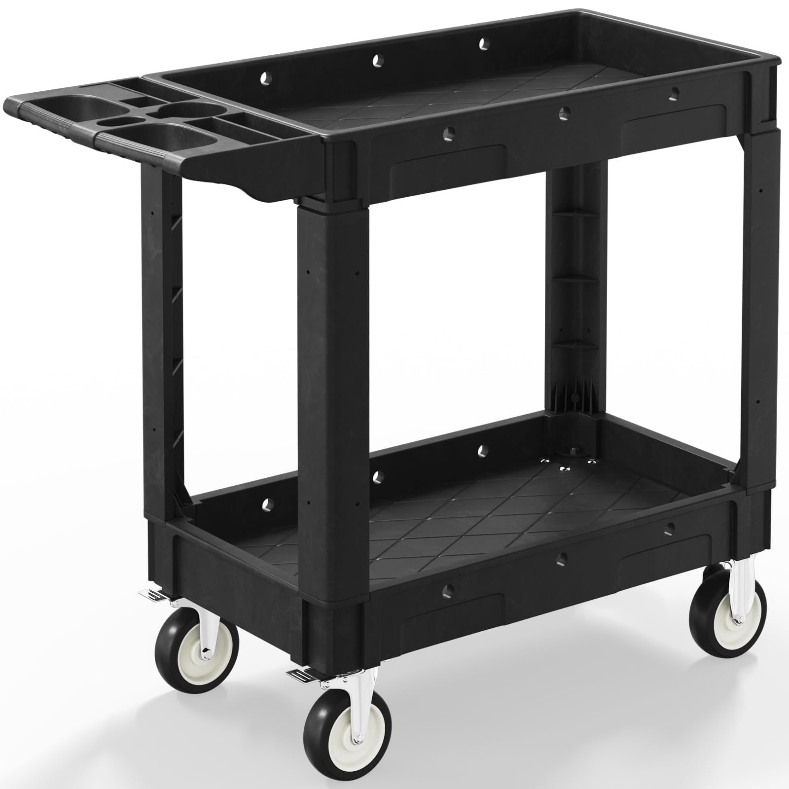 2 Shelf Heavy Duty Plastic Utility Cart, Service Cart Tub Storage W/Deep Shelve Holds up to 1000 lbs, Rolling Utility Cart with 360°Swivel Wheels, Work Cart for Warehouse, Garage, Cleaning