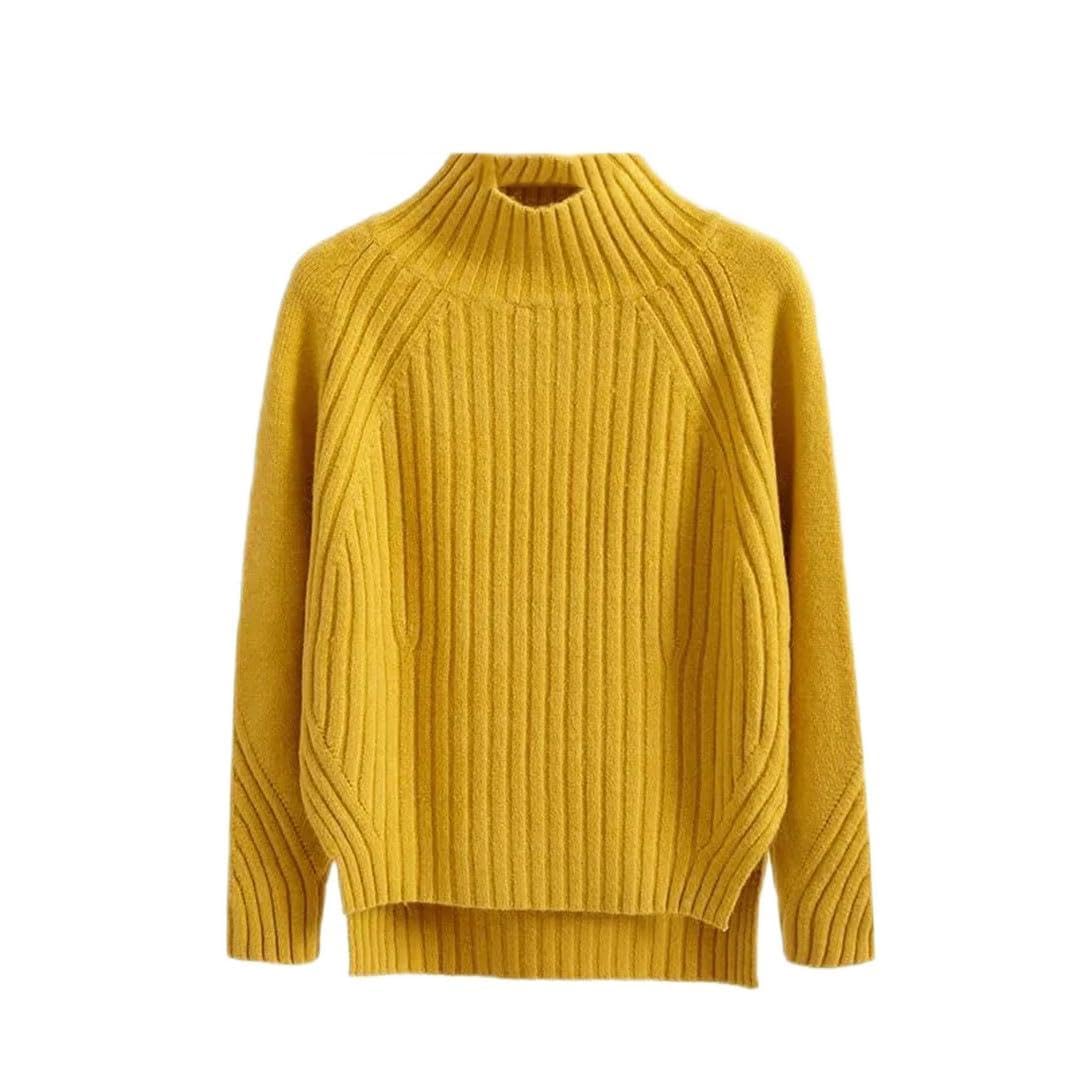 Maglione da donna a collo alto Pullover da donna a maniche lunghe, Giallo, S