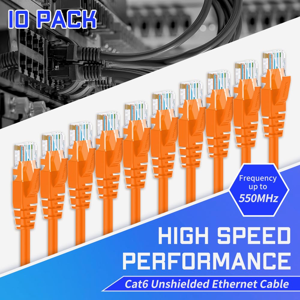 Lot de 10 câbles Ethernet Cat6 de 1,5 m, câble de raccordement Internet RJ45 Cat6, non blindé, orange