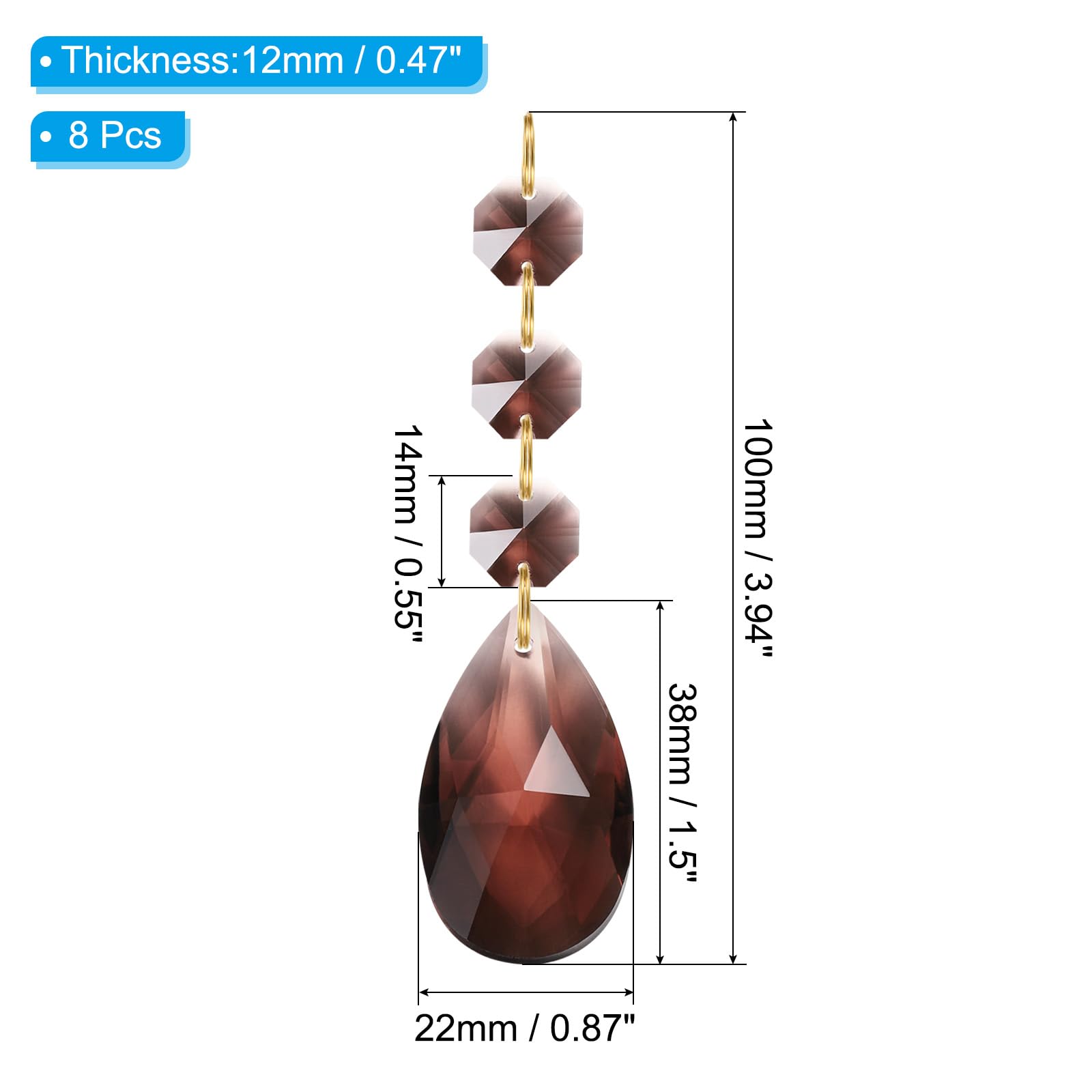 PATIKIL Teardrop Crystal Chandelier, 8 Pack 100mm Length Prisms Part Dark Brown - Image 2