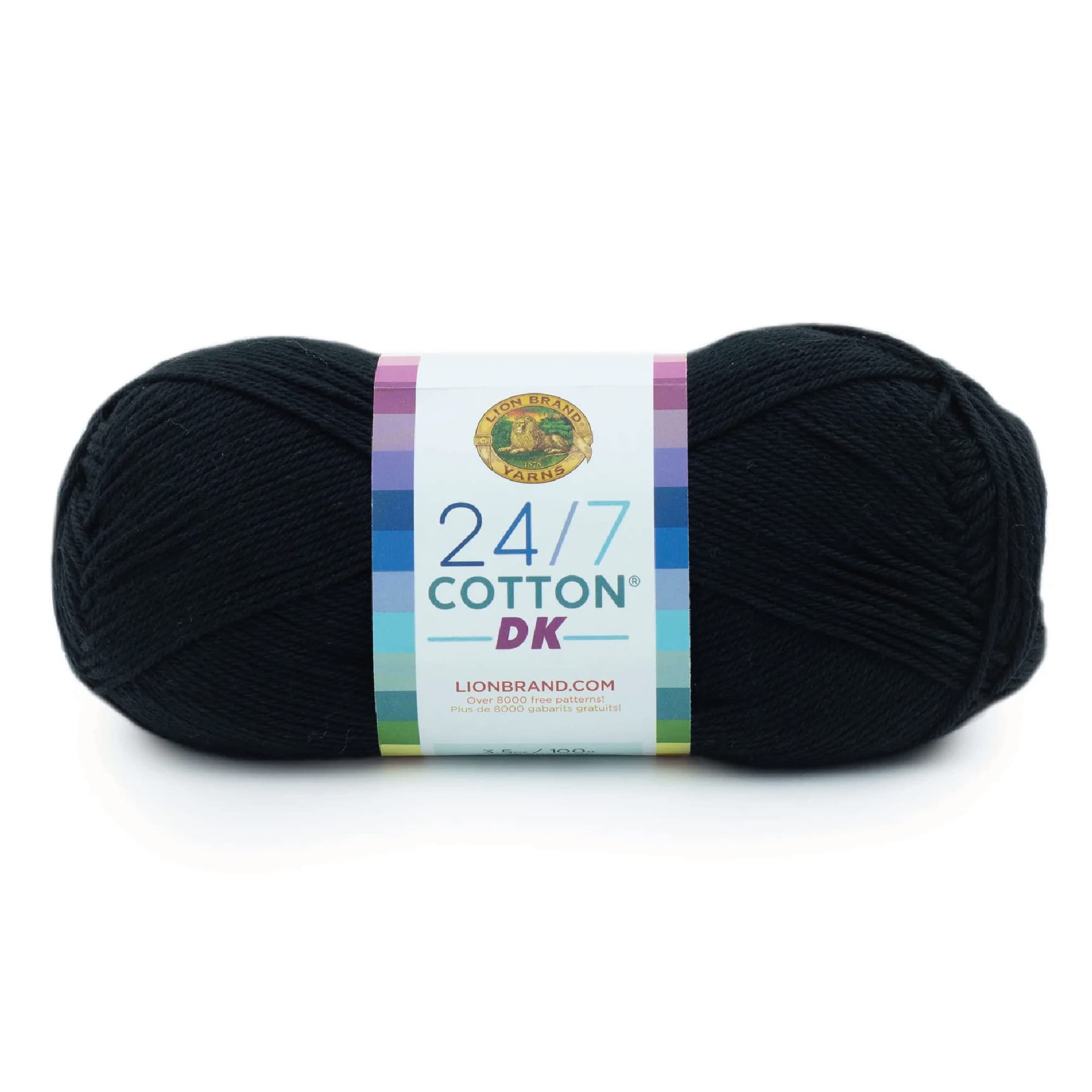 Lion Brand Yarn24/7 Cotton DK Yarn, 1 Pack, Caviar