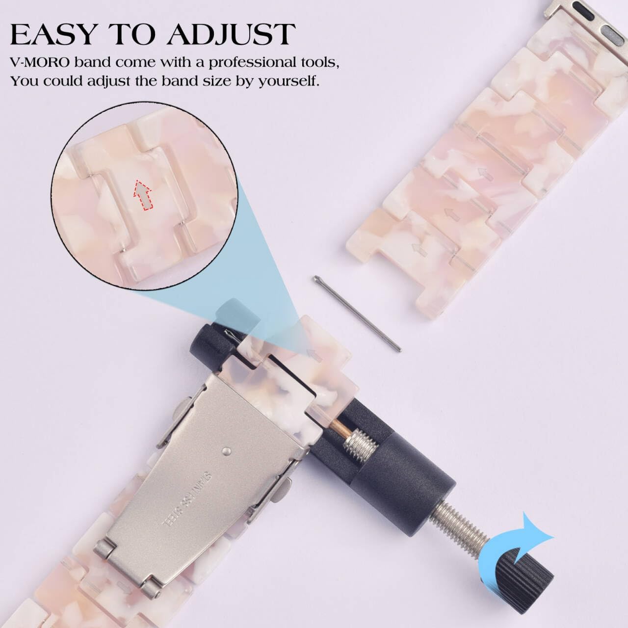 V-MORO Resin Bands Compatible with Apple Watch Series 11/10/9/8/7 41mm/42mm Fashion Dressy Lightweight Cute Strap with Starlight Buckle for iwatch Series SE/6/5/4/3/2/1/SE3(Floral Pink,42mm/41mm/40mm/38mm) - Image 5