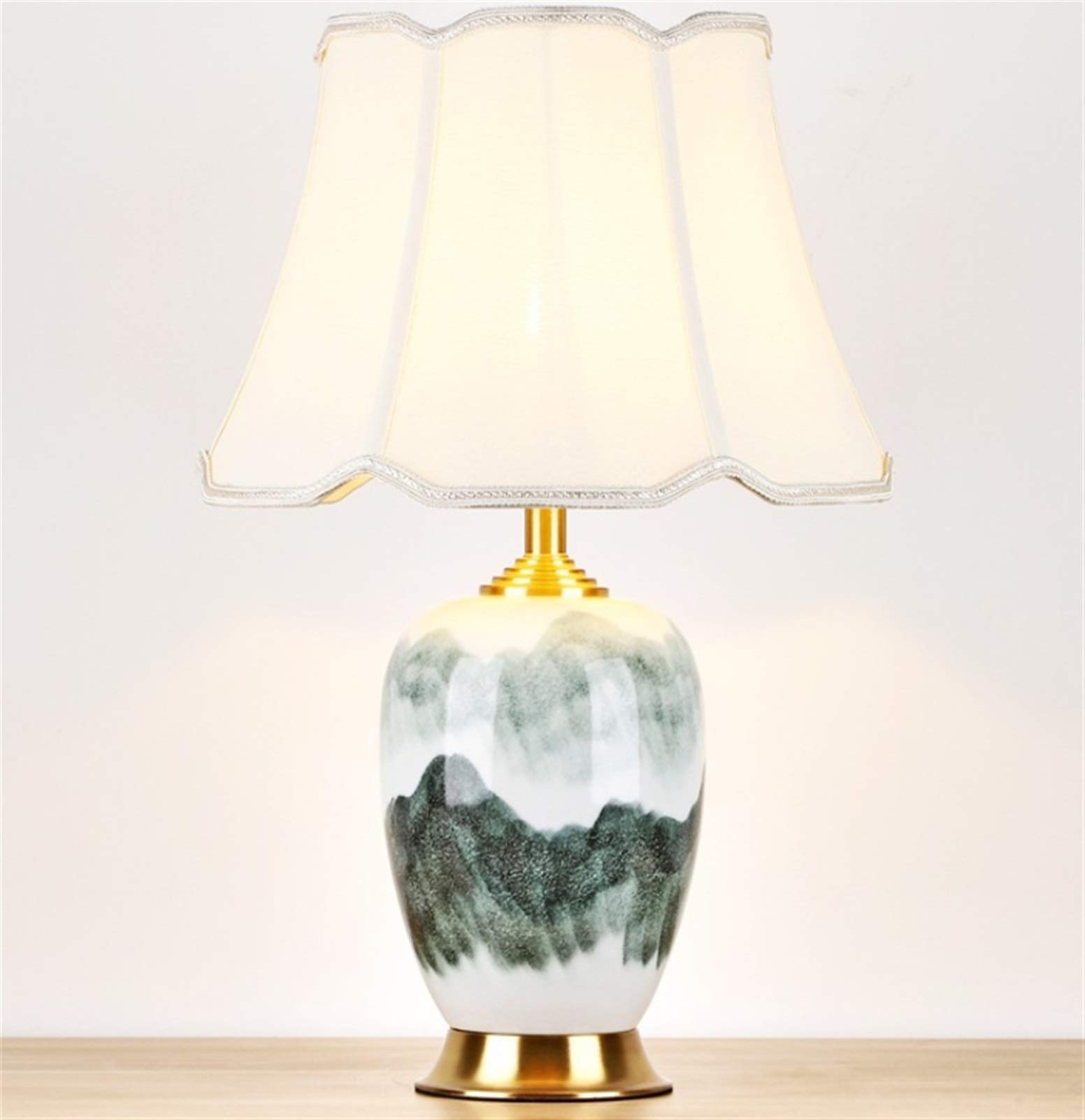 SGKOMN Desk Lamp, American Pastoral Style Ceramic Table Lamp, New Chinese Style Simple Decoration Bedroom Study Living Room Bedside Lamp
