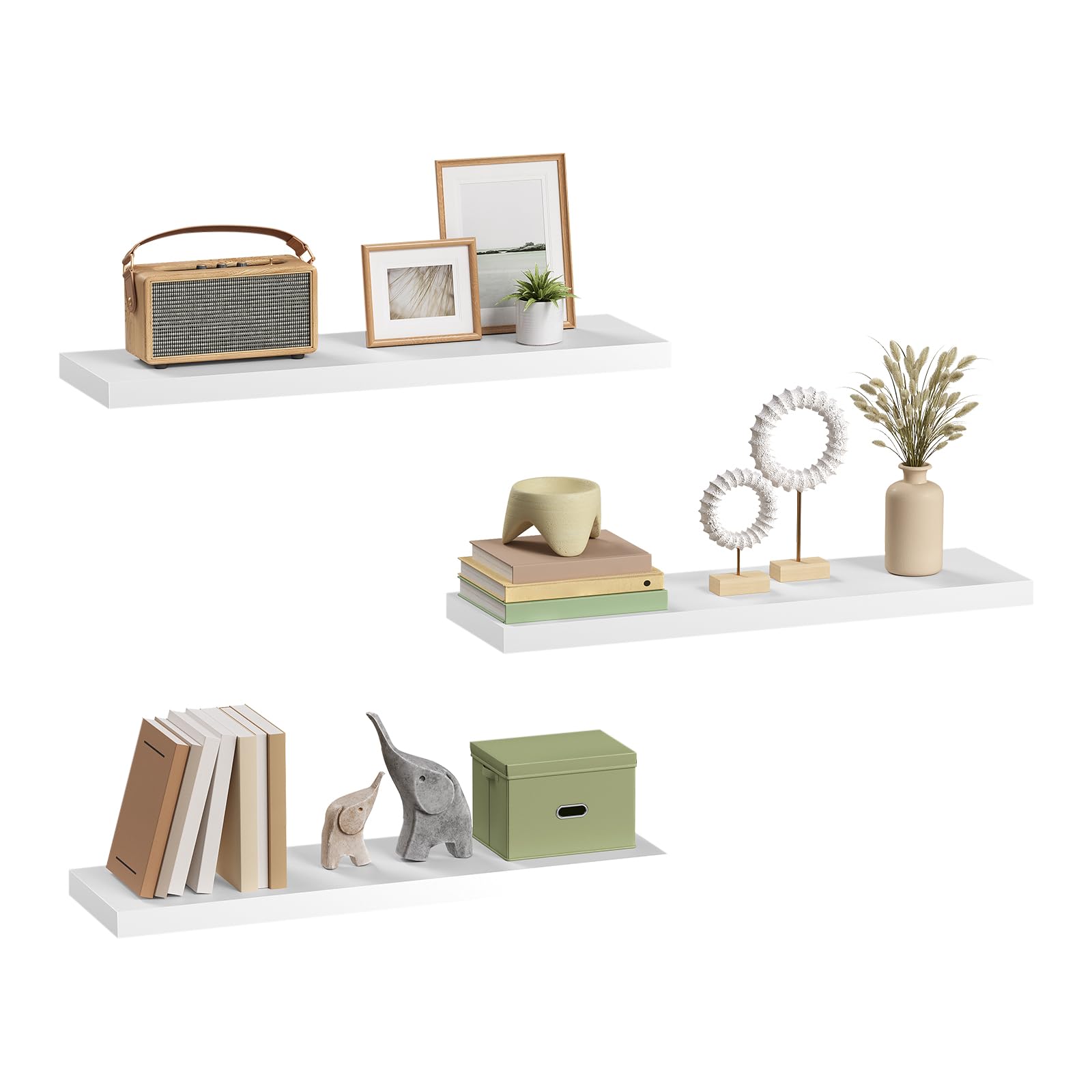 eSituro 3 Pcs White Floating Shelves, 70cm Wooden Modern Shelf, Bedroom