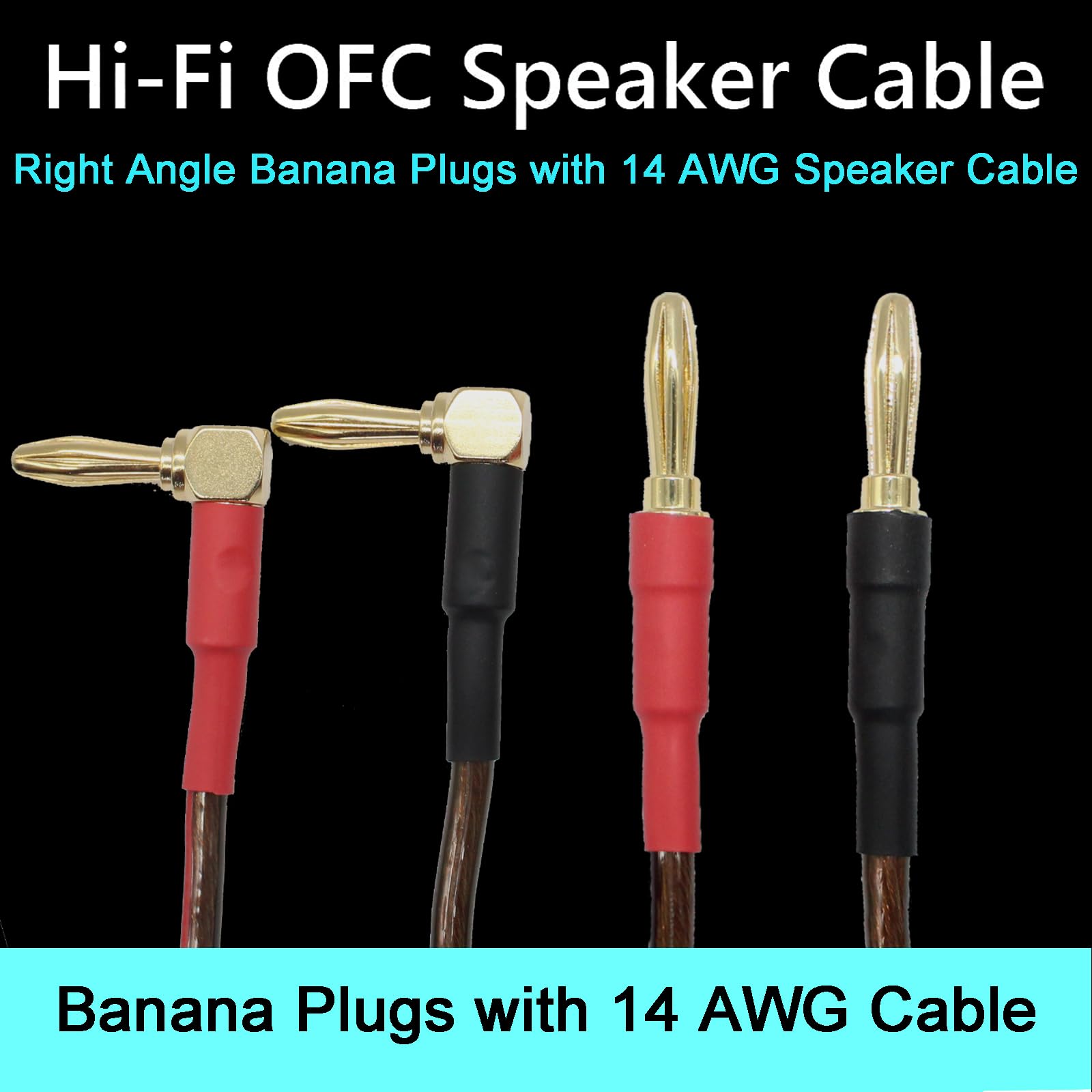 HHDZI Right Angle Banana Plugs to Banana Plugs (2 Pack?3.3ft)
