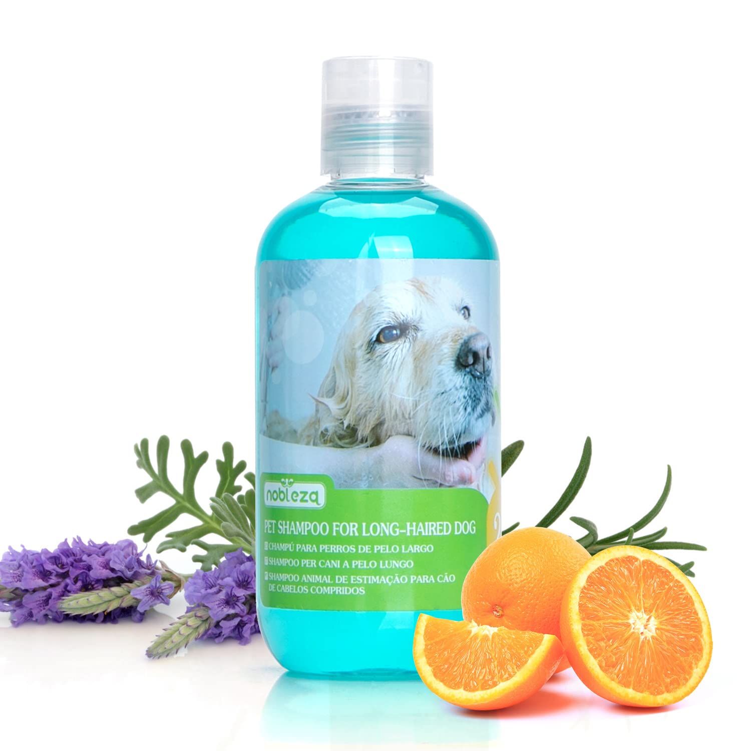 Nobleza Shampoo per Cani Pelo Lungo, Effetto Districante, Shampoo Cane Pelo Lungo, Antibatterico e Dermoprotettivo, Dermatite e Ipoallergenico con Lavanda e Profumo di agrumi 250 ml