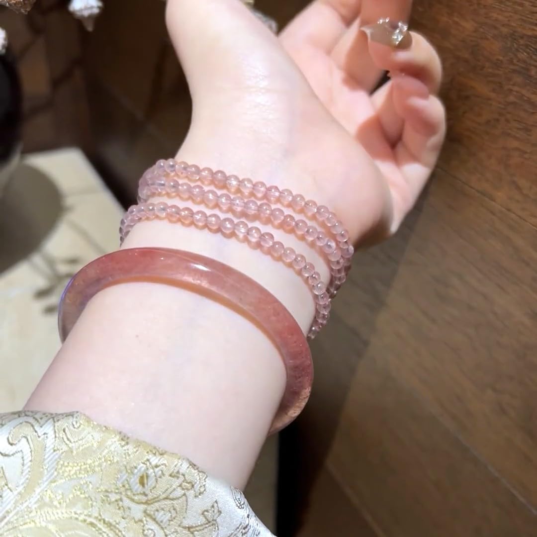 LLXYWJ Bracciale di Giada di di Fragola per Le Donne Bracciale di buona Fortuna Donna Bracciale di Rosa Stretto Chakra di Donna Compleanno Natale