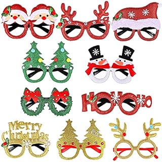 WAIZHIUA 10Pcs Christmas Glasses Christmas Glitter Party Glasses Frame Xmas Novelty Eyeglasses Fancy Dress Costume Christmas Decoration for Kids Adults Holiday Christmas Party Favors