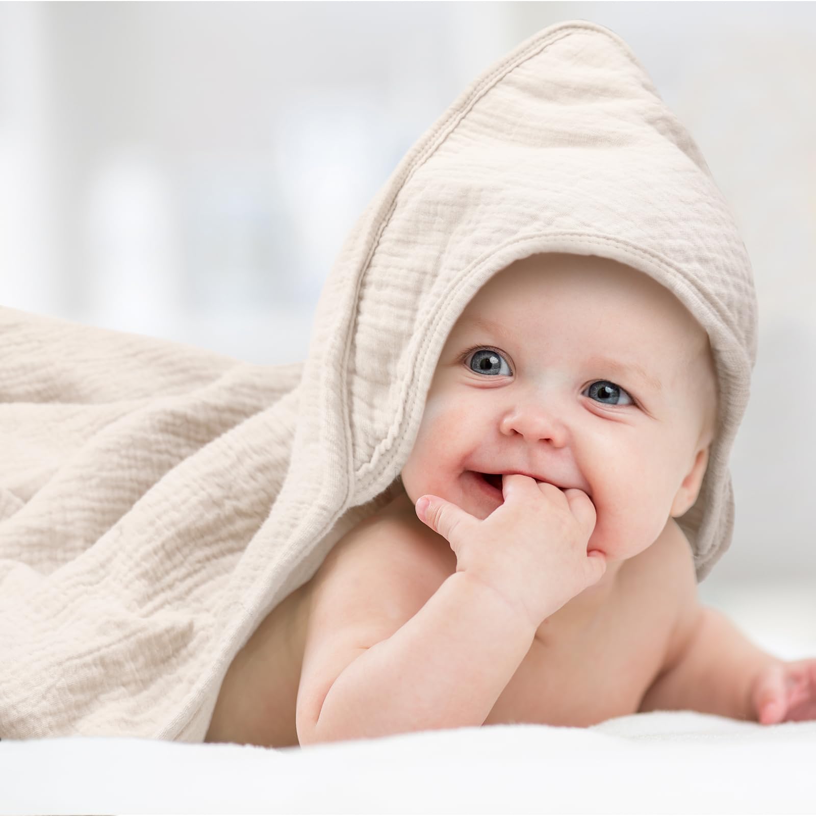 Peepeemax Asciugamani con Cappuccio per Bambini, Asciugamano Neonato in Mussola di Cotone, Asciugamano Morbido e Assorbente con Cappuccio per Bambini da 0 a 18 mesi, 76 x 76 cm, 2 Pezzi (Verde)