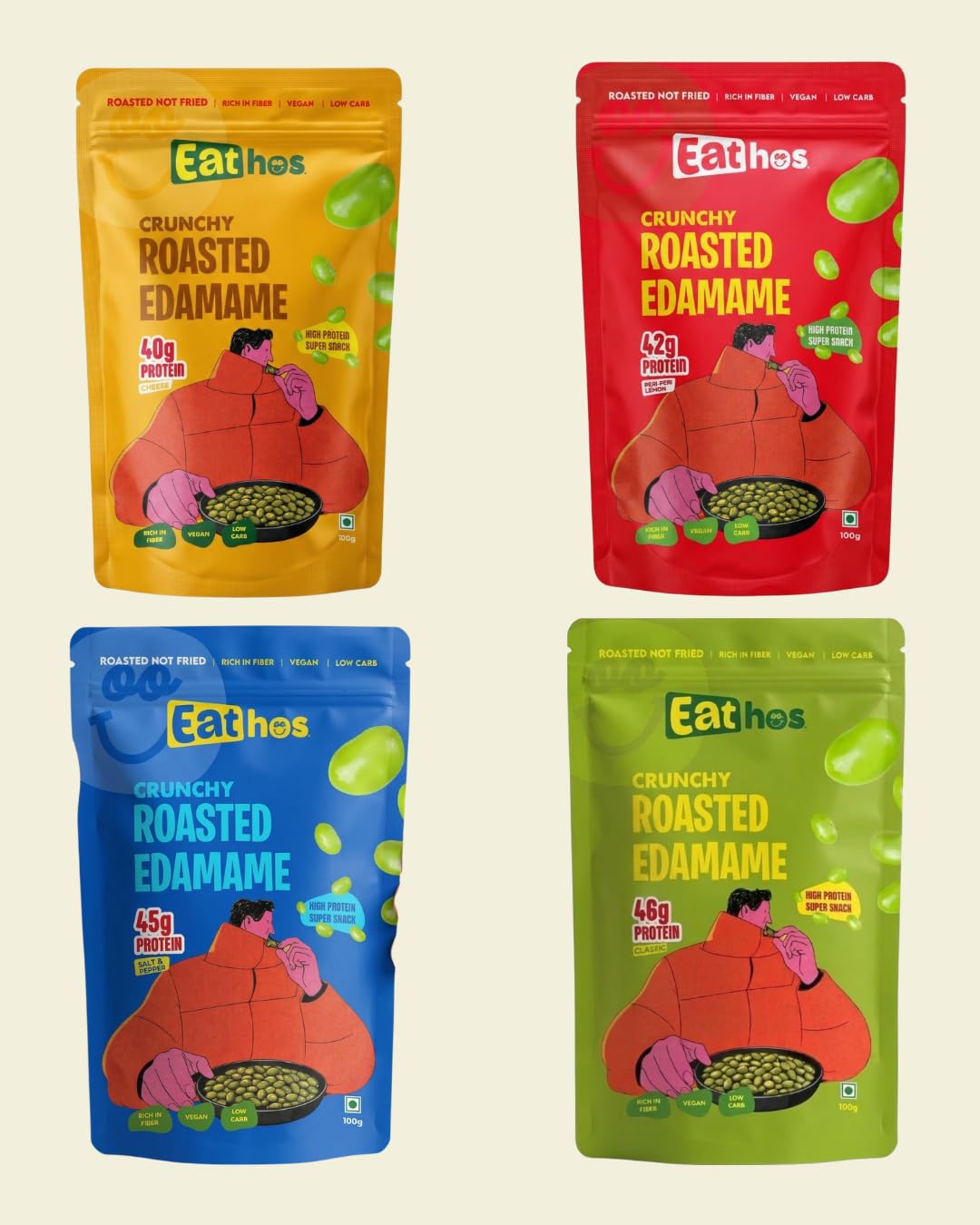 Eathos Crunchy Roasted Edamame- First Try Bundle | High Protein Snack | Plant-Based & Vegetarian Protein | Healthy Snack | Pack of 4 (100g x 4)-image-11