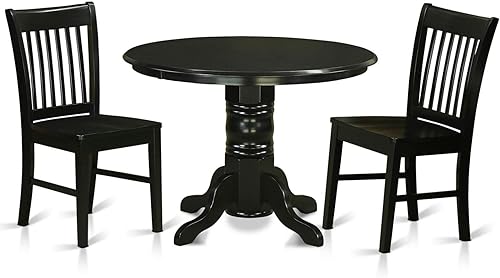 Miniatura 9 de East West Furniture SHNO5-BLK-W - Juego de comedor de 5 piezas que incluye una mesa de comedor redonda con pedestal y 4 sillas de asiento de madera