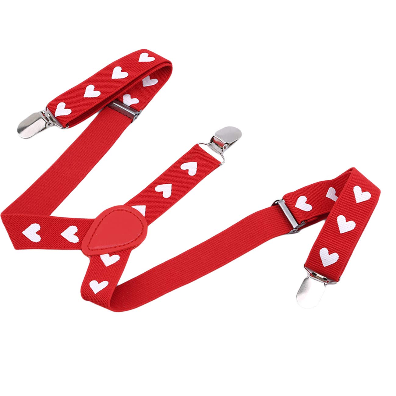 ZALING Chidren Toddlers Red Heart Type Print Suspenders Y-Back Adjustable Clip-on Trousers Elastic Party Braces