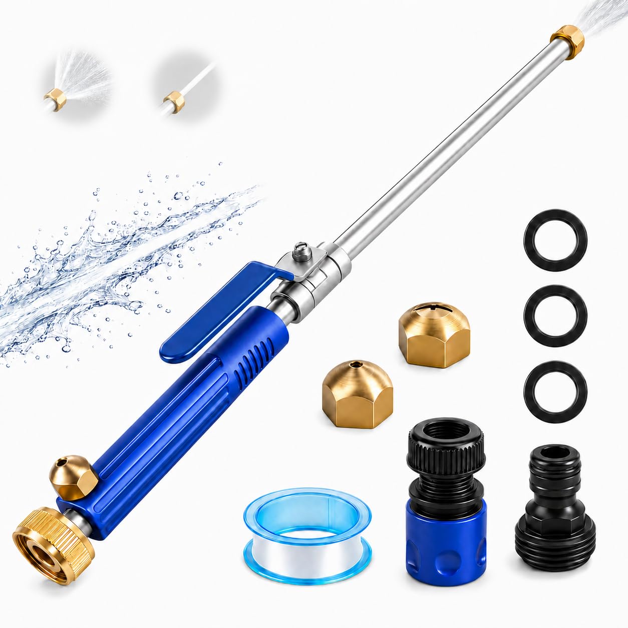 jet nozzle power washer for garden hose, high pressure washer tools with 2 different nozzles, washer hose attachment for watering lawns, gutter patio car pet window glass