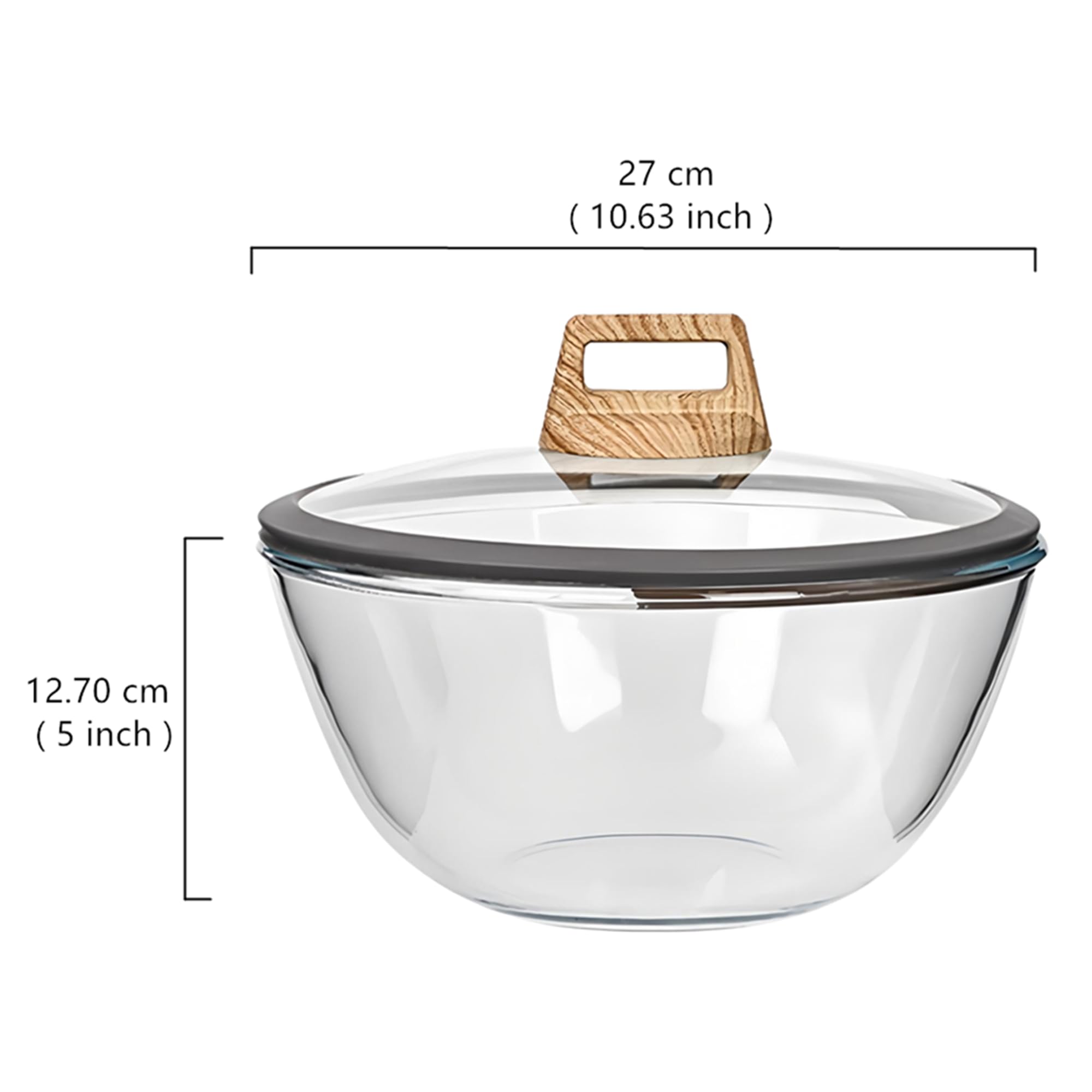 Cuenco de Cocina de 37 cm, Tazones para Aperitivos Capacidad 4.5 Lts, Apto para Horno, Apto Microondas, Bowls de Vidrio con Tapa con bordes de Siliconada