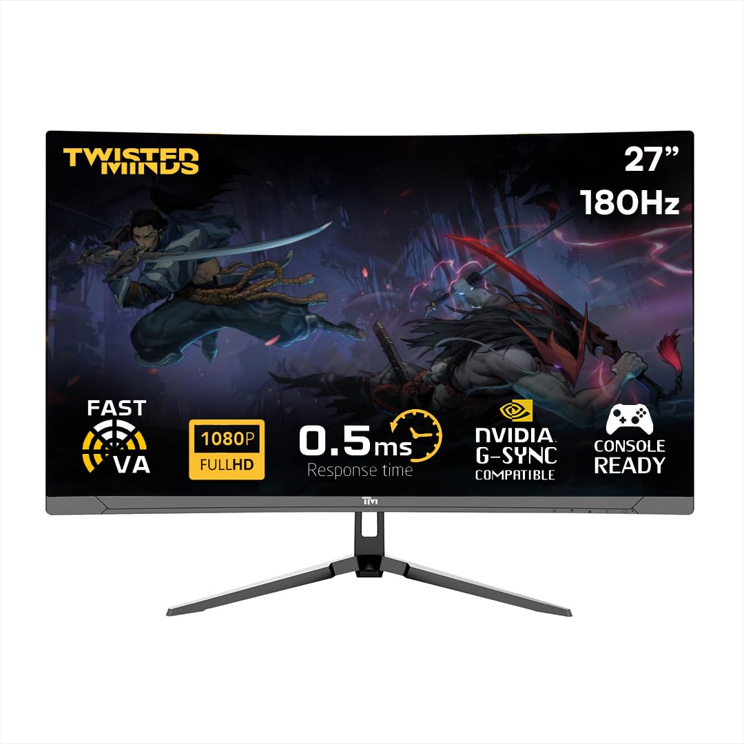 Twisted MindsTM27FHD180VA Eclipse Series, Curved 27 Inch,1920x1080p FHD VA Panel, 180hz Refresh Rate, HDMI 2.1, 0.5 Response Time,HDR Black Gaming Monitor, شاشه قيمنق 27 بوصة