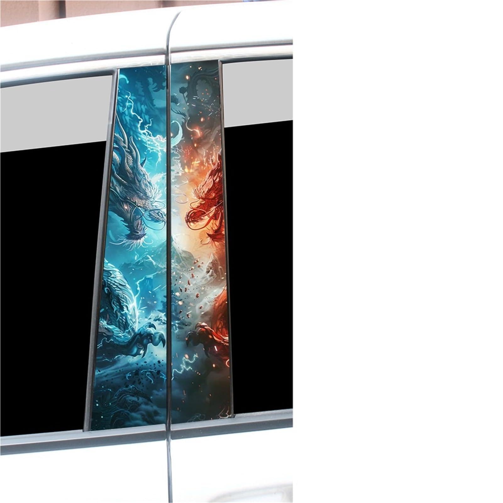 Ice and Fire Dragon Car Stickers Auto B-Pillar Vinyl Decals Waterproof Sunscreen Auto Center Column Cover Scratches Decoration