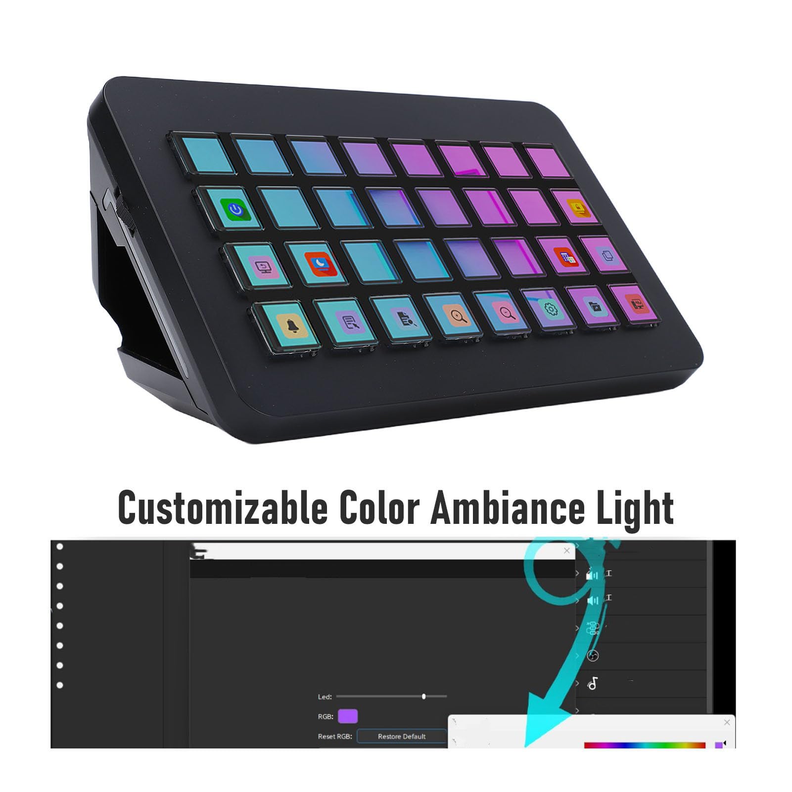 Fabater Teclado Macro Programable LCD de 32 Teclas, Controlador de Estudio Stream Control Deck con Imágenes de Pantalla Personalizables, para Transmisión en Desde PC, OBS, Twitch (Black)