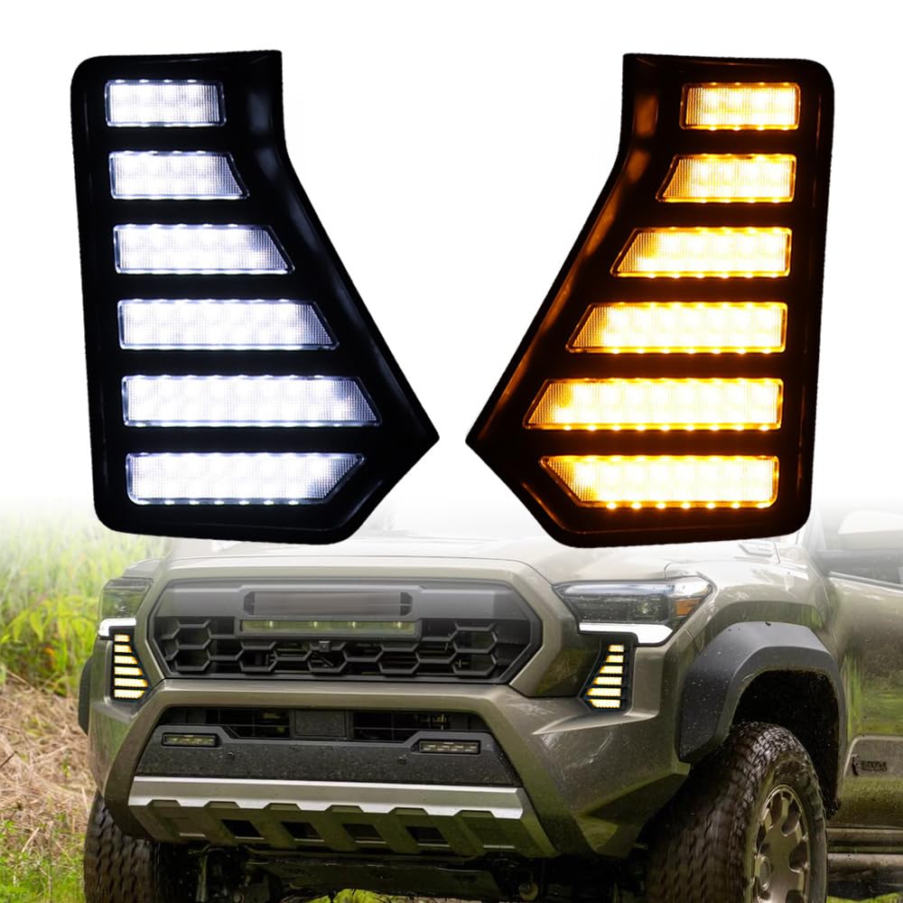 Astra Depot Compatible for 2024-2025 Toyota Tacoma AO LED DRL Sequential Flash White Daytime Running Low Beam Head Light Amber Turn Signal Lamp 60W IP67 200lm-300lm
