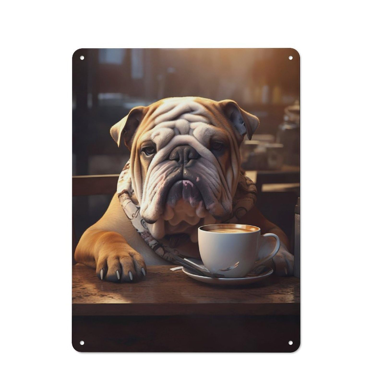 Junmoney Bulldog Coffee Cute Dog Vintage Metal Sign 40X30cm For Guest Room Or Hallway, Suited To Guest Room Decorators