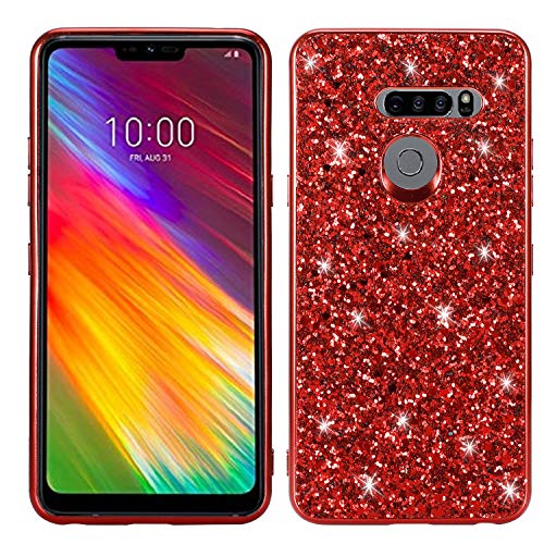 WIWJ LG G8 Glitter Case,Soft Silicone Case Glitter Sparkle Sequins Rhinestones Glossy Case Soft Protective Shell Gel TPU Diamond Bumper Back Cover Female Shell -Red