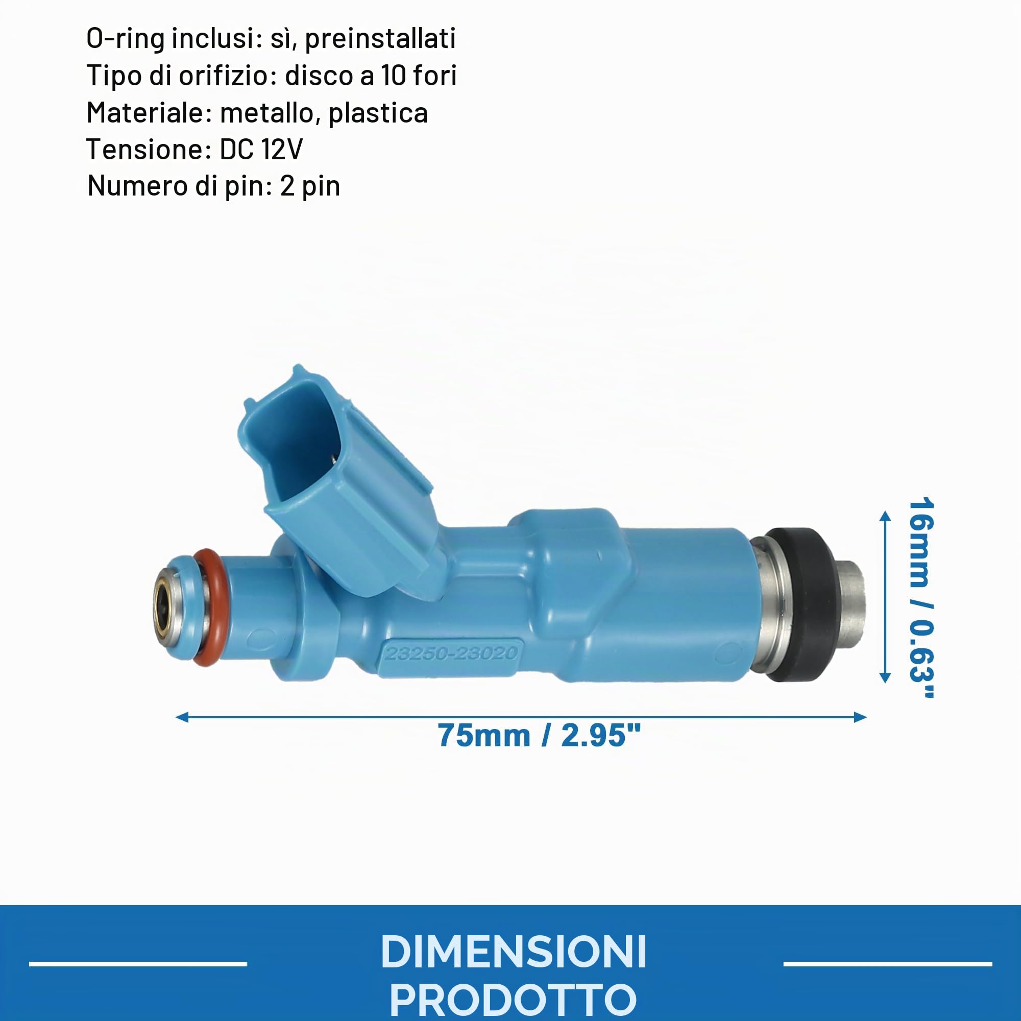 A ABSOPRO Iniettore Carburante Per Toyota Yaris Vitz 99-05 4 Pezzi | Blu, Metallo Plastica, DC 12V, 2 Pin, 75x16mm, 23250-29015/23209-29015, O-Ring Preinstallati, Disco A 10 Fori, 1.0L 1.3L