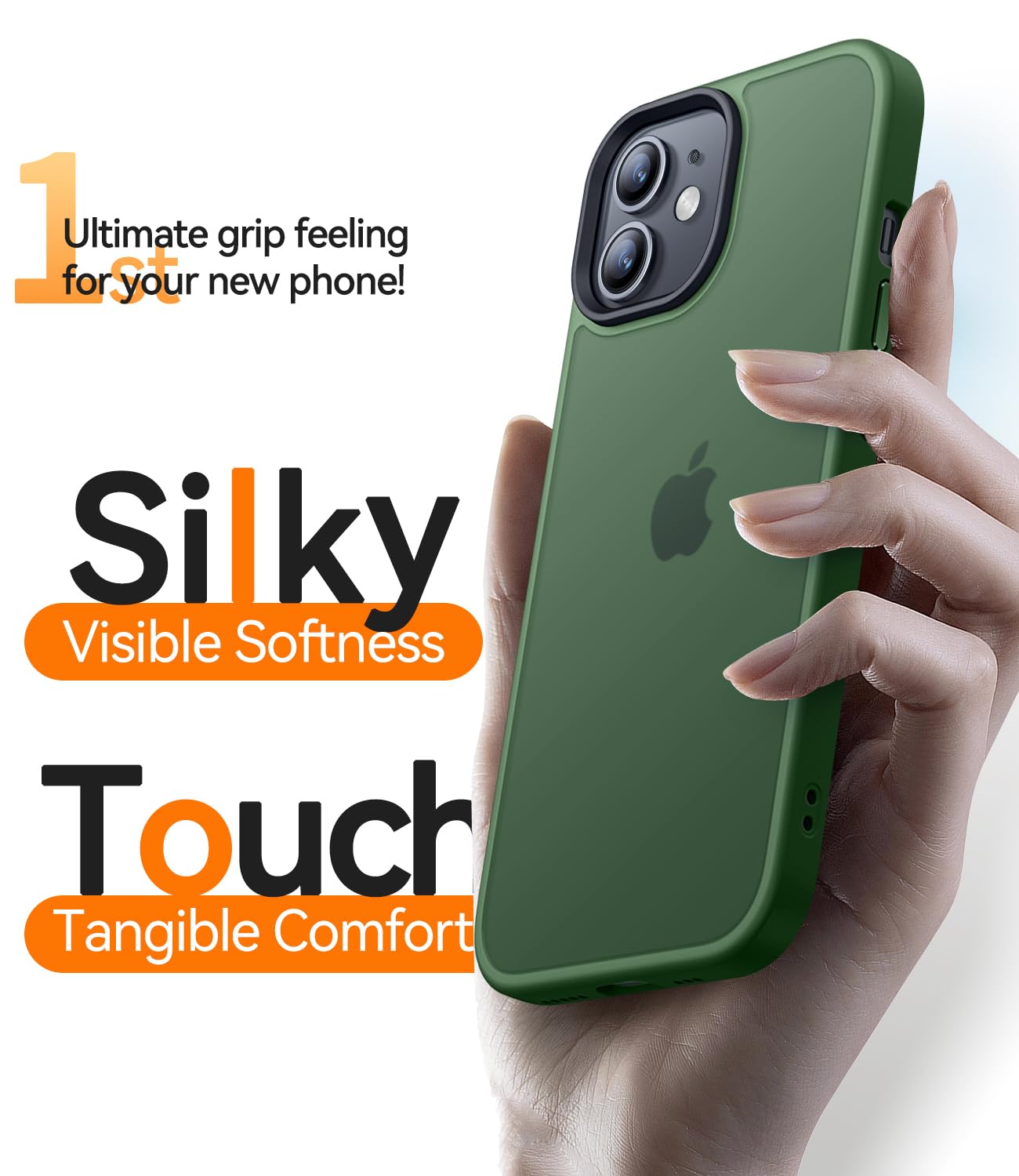 CANSHN Cover Opaca per iPhone 12 e iPhone 12 Pro(6,1 Pollici), Custodia Traslucida Opaca Protettiva Sottile Antiurto - Verde Scuro