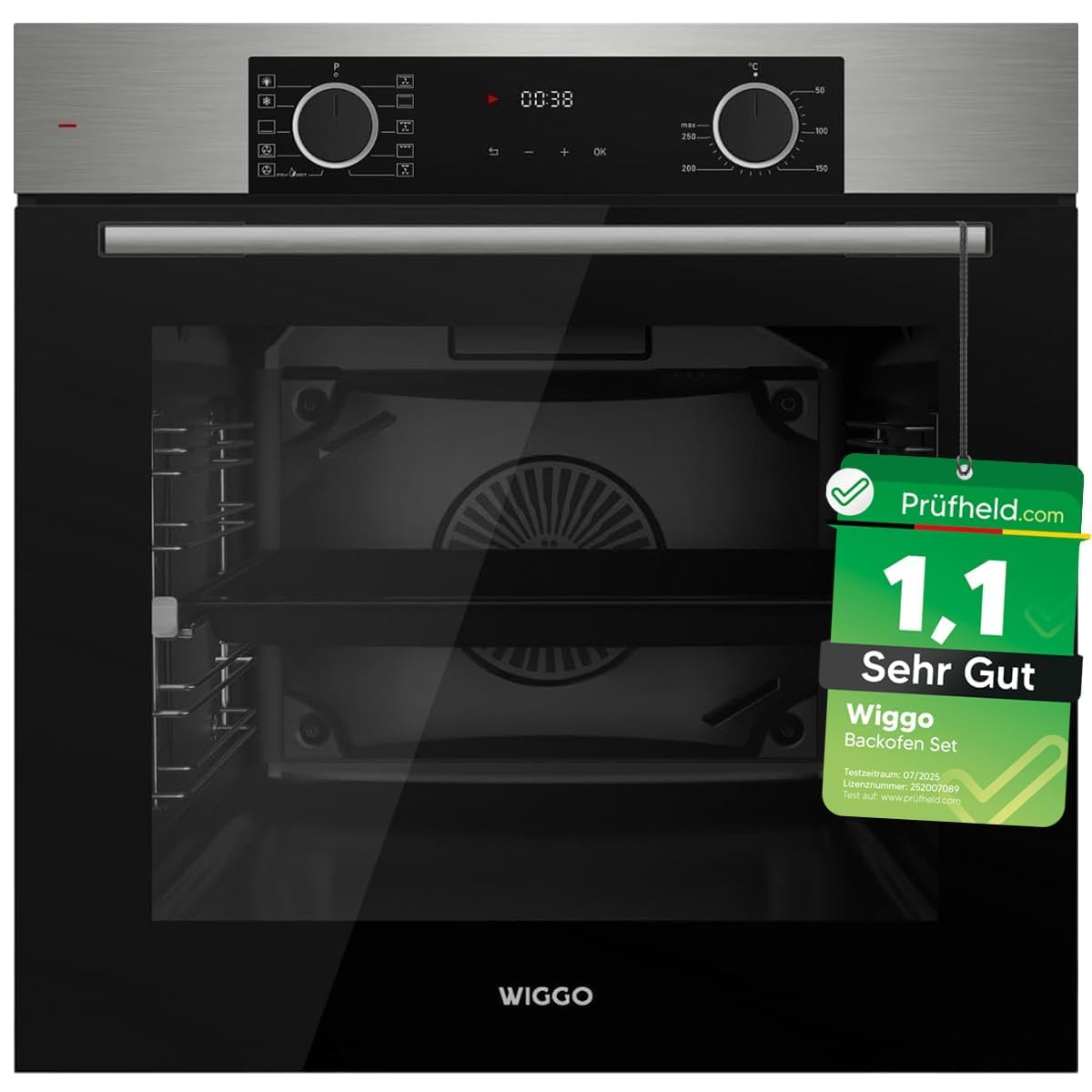 [ Test SEHR GUT, Note 1.1 *] WIGGO Backofen Set Inox 60cm 73L mit Teleskopschienen & Airfry, Selbstreinigung, 10 Funktionen, Soft-Close, Einbaugerät Einbaubackofen [5 Jahre Garantie, Klasse A]
