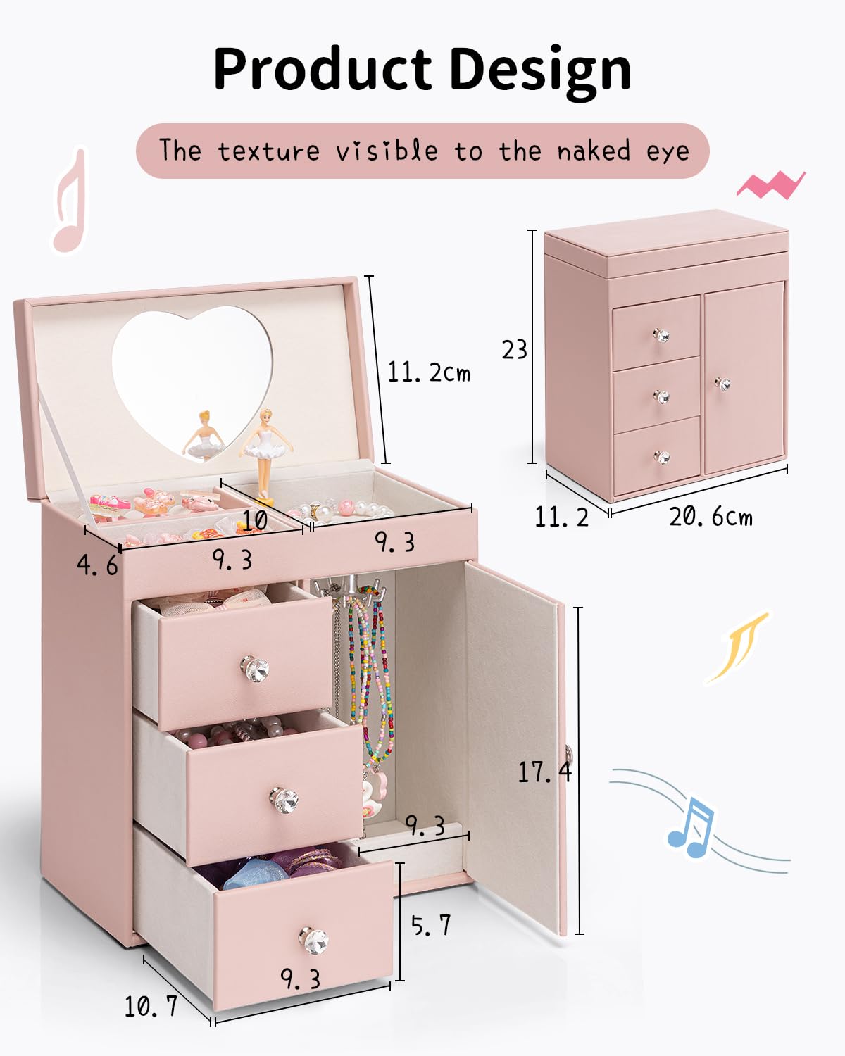 VLANDO Musical Schmuckkästchen Mädchen, großes Kind Musik-Box mit Ballerina für Geburtstag Schlafzimmer Dekoration, 4 Schicht Mädchen Schmuck Geschenke für Kinder