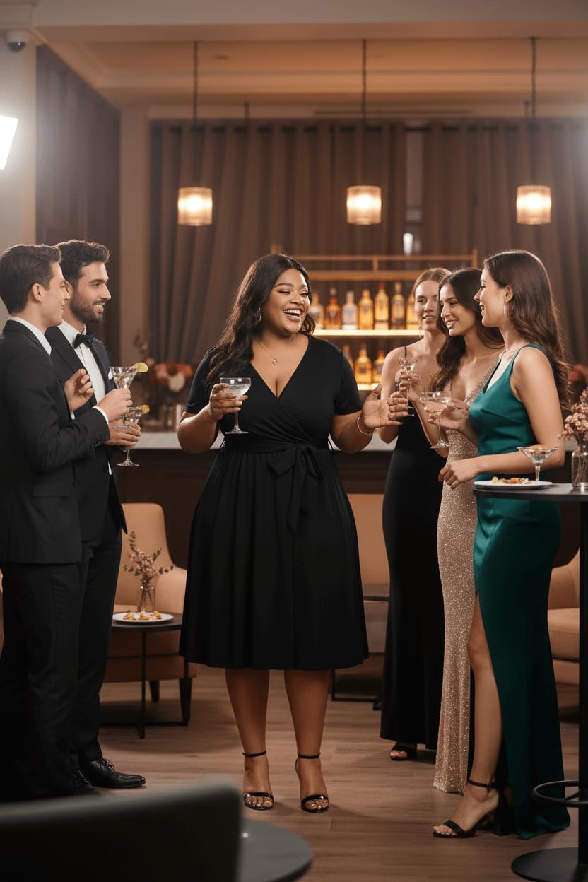 FANDEE Plus Size Midi Dress, V Neck Short Sleeve African Dress with Belt Summer Wrap Cocktail Dresses for Women with Pockets - Image 3