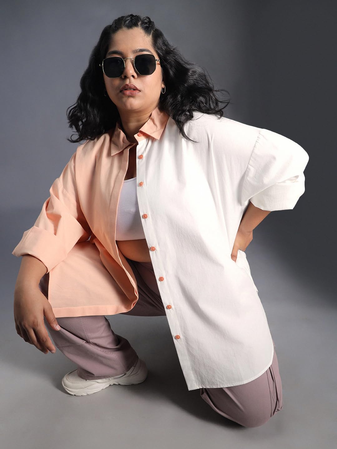 HIGH Star Damen Baumwollhemd Uni Classic Fit