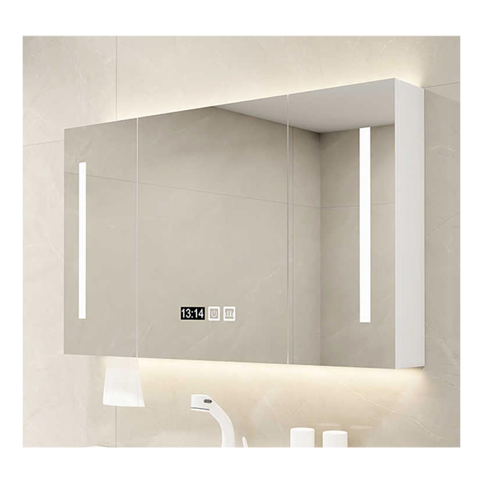 FLYIODFCXV bathroom mirror cabinet, Wall-Mounted Mirror ，Bathroom Cabinet，Multi-Layer Storage, Stable and Durable, Clear, One-Button Defog(White,100 * 70cm/39.4 * 27.5in)