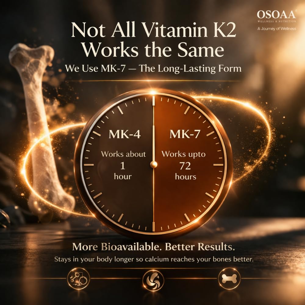 OSOAA Vitamin D3 K2 MK7 Supplement - 120 Tablets | Vitamin D3 (600 IU) | Promotes Calcium Absorption, Bone Health, Muscle Strength & Immunity | Plant Based Vitamin D3- Lichen Source 2