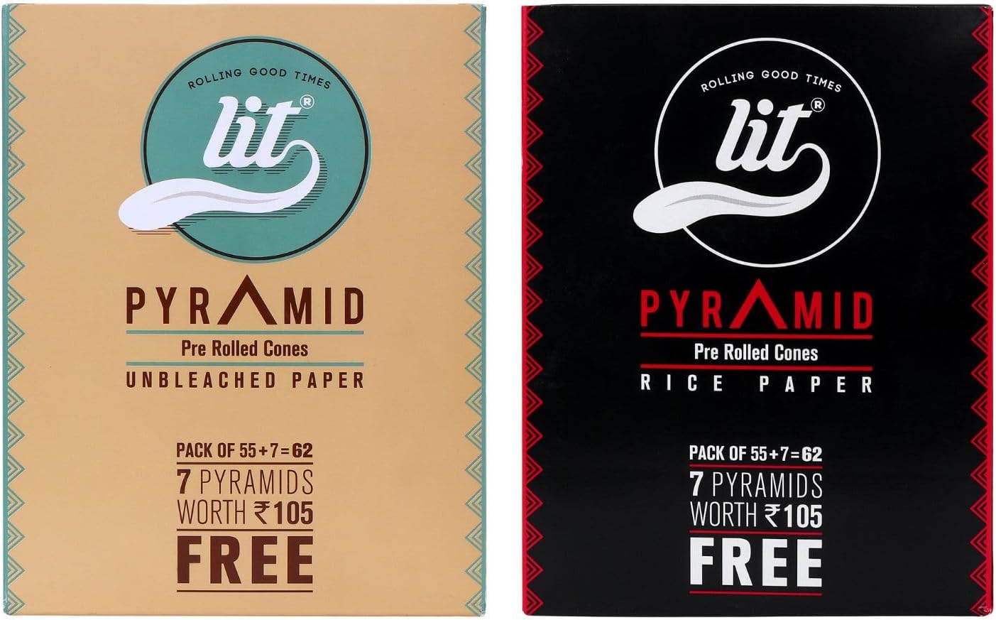 LIT Combo Ultra Thin Brown and White Pyramid Pre-Rolled Cone Rolling Papers (combo of 2)