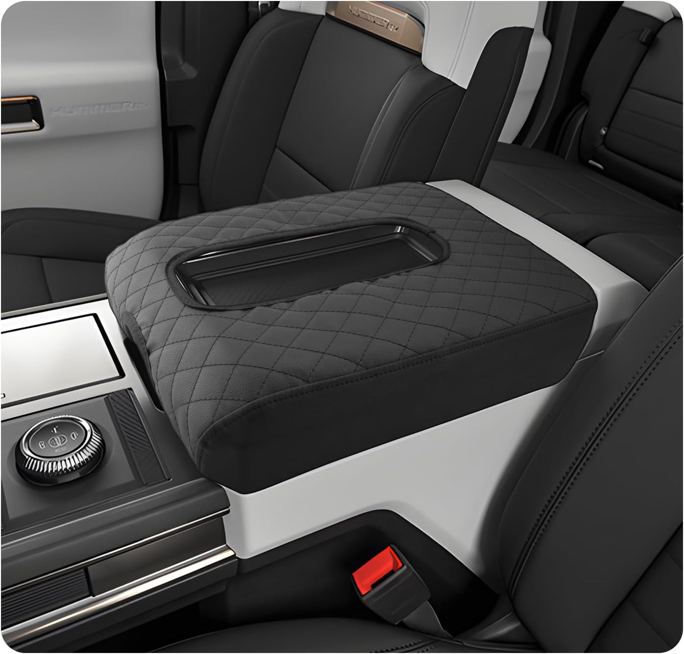 LUWU 2025 2026 Hummer EV Center Console Cover Compatible with 2022 2023 2024 2025 2026 GMC Hummer EV SUV Accessories 2025 2026 Hummer EV Pickup Armrest Cover Armrest Console Cover (Thick Black)