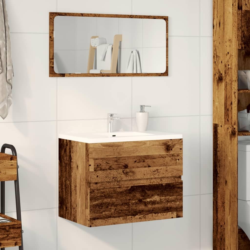 Armario de baño con aspecto de madera envejecida, 60 x 38,5 x 45 cm, material de madera, duradero, resistente a la humedad, para almacenamiento de baño, fácil de limpiar, moderno