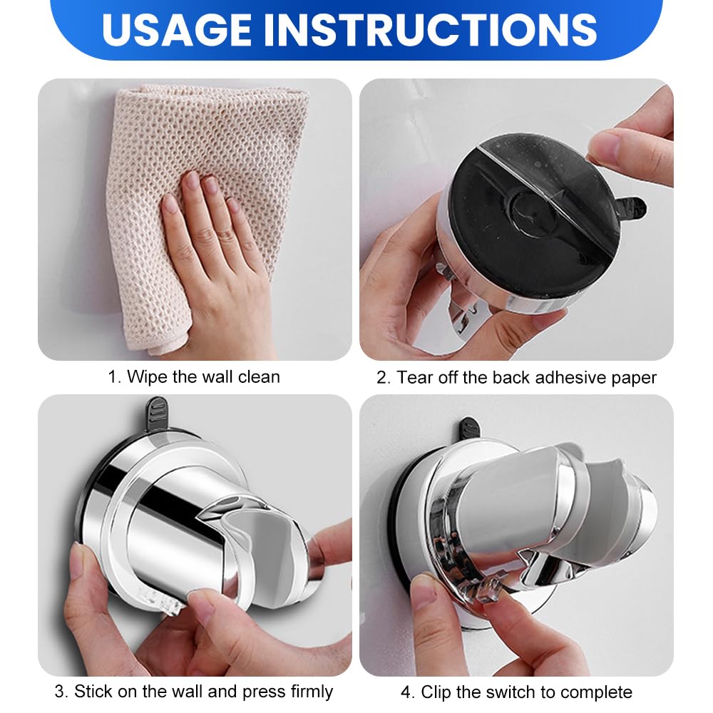 HMCEY Soporte Alcachofa Ducha Ventosa,Sujeta Alcachofa Ducha Pared Sin Taladro,Soporte Cabezal Duchas de Baño Universal,Shower Head Holder para Fijar y Ajustar Los Cabezales de Duchas - Blanco — view 5