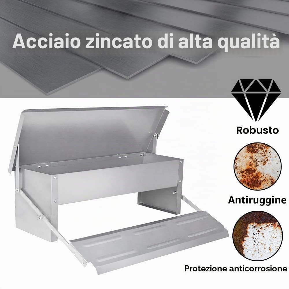 UISEBRT Mangiatoia automatica per polli da 5 kg in acciaio zincato - Mangiatoia per pollame, a prova di ratti e impermeabile